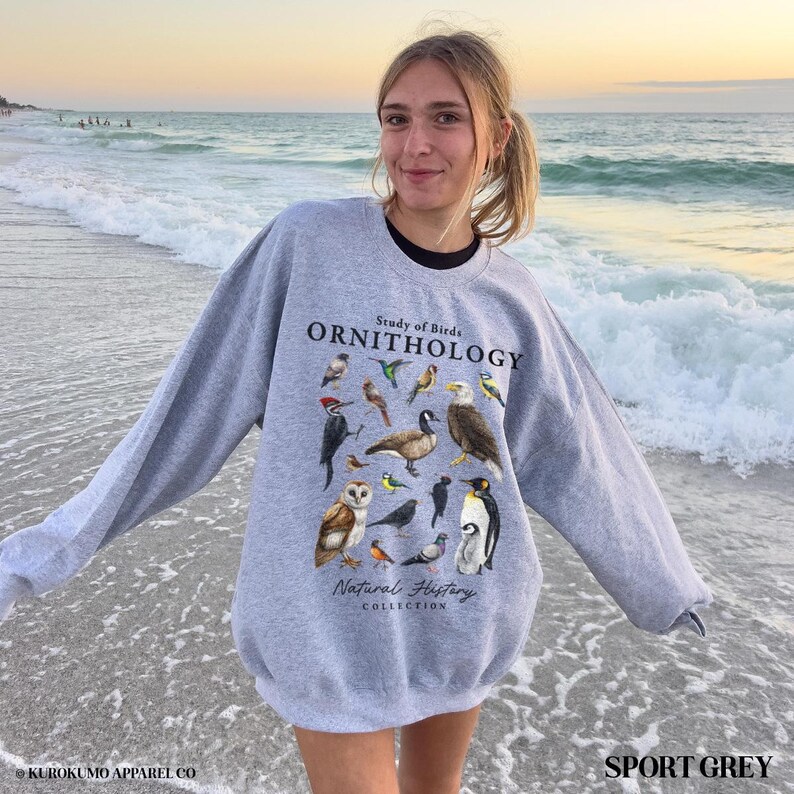 Vintage Ornithology Crewneck Avian Wildlife Sweatshirt Bird Nerd Camping Clothes Granola Girl Environmental Clothing National Parks Sweater Sport Grey
