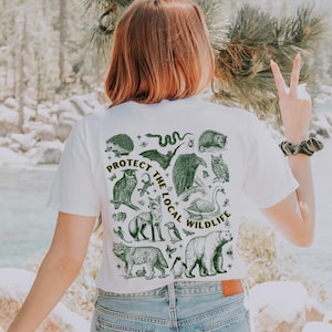 Protect the Local Wildlife Conservation Tshirt Forest Animals Shirt Granola Girl Camping Clothes Forestcore Graphic Tee Vintage Style Shirts White