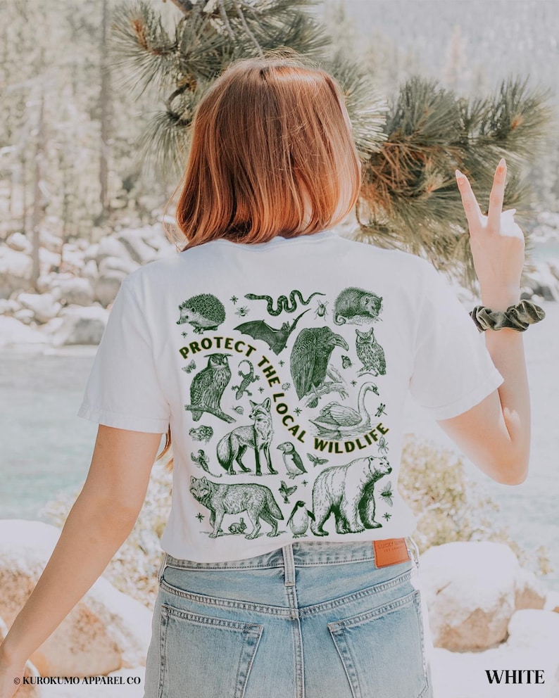 Protect the Local Wildlife Conservation Tshirt Forest Animals Shirt Granola Girl Camping Clothes Forestcore Graphic Tee Vintage Style Shirts White
