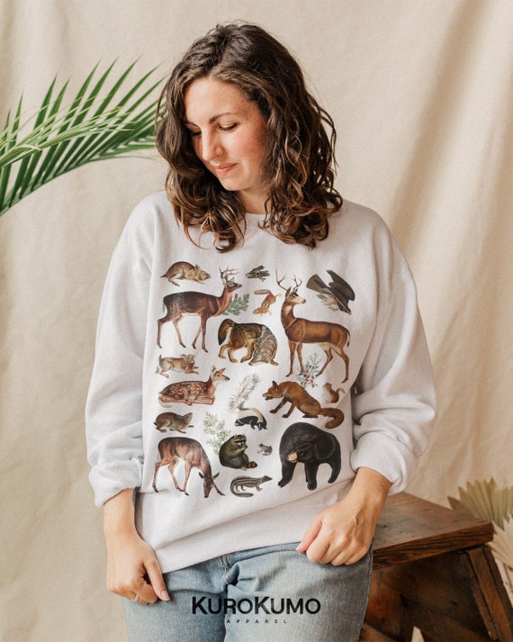Woodland Animals Crewneck National Forest Mountain Sweater Fall Sweatshirt Environment Crew Neck Sweatshirt Environmental Vintage Sweater