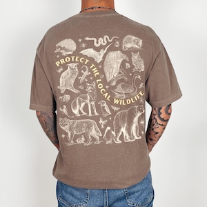 Protect the Local Wildlife Conservation Tshirt Forest Animals Shirt Granola Girl Camping Clothes Forestcore Graphic Tee Vintage Style Shirts Espresso