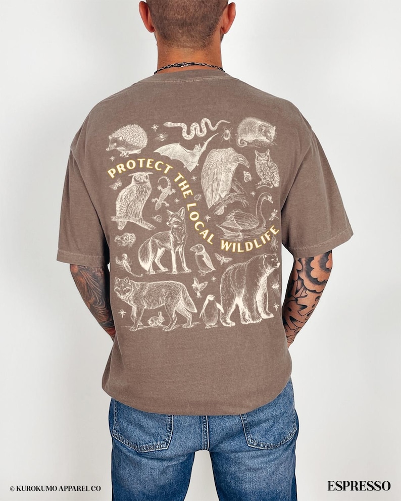 Protect the Local Wildlife Conservation Tshirt Forest Animals Shirt Granola Girl Camping Clothes Forestcore Graphic Tee Vintage Style Shirts Espresso