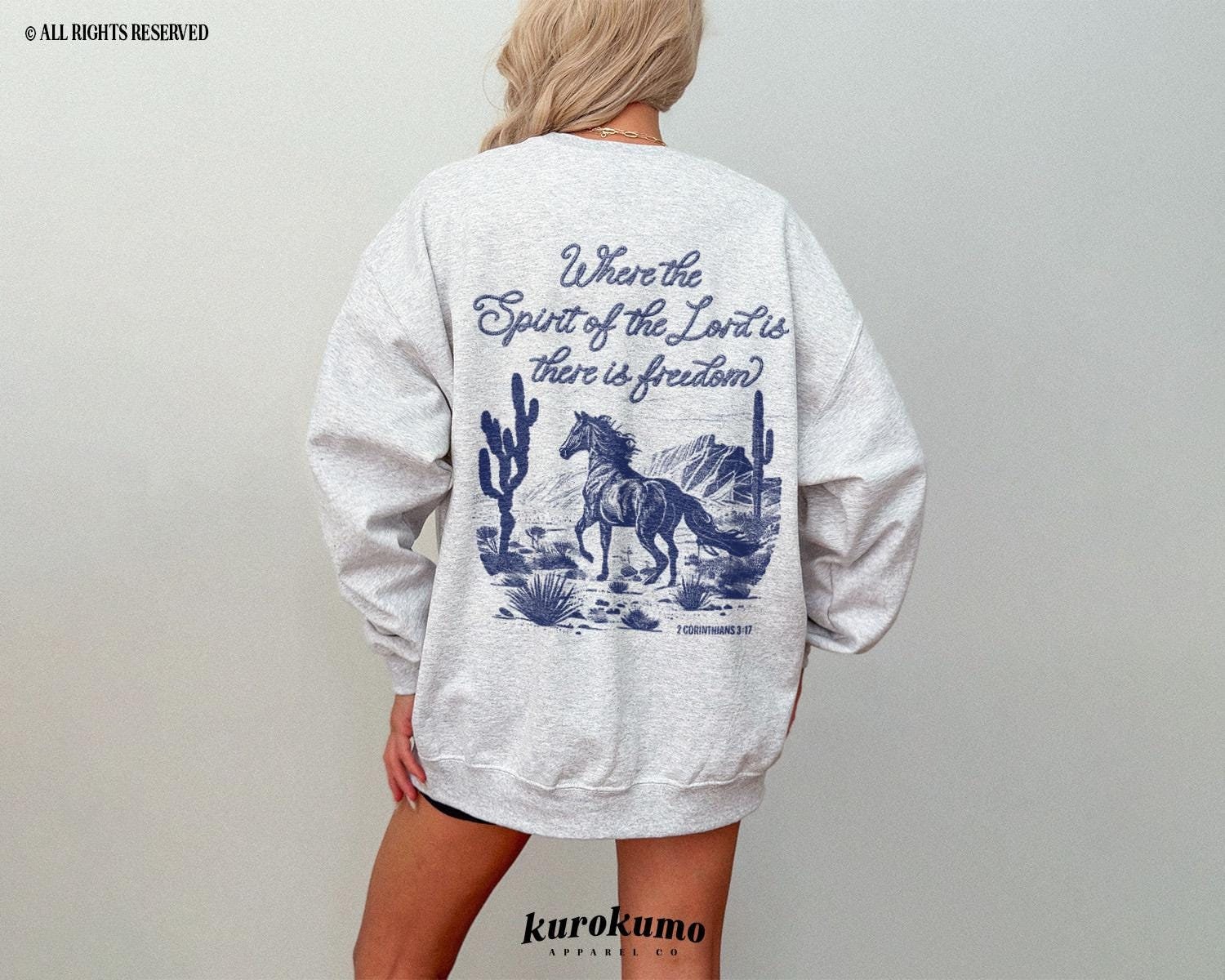 Spirit of the Lord Bible Verse Crewneck Western Horse Sweatshirt Christian Faith Based Clothing Worship Sweatshirt Catholic Religious Gifts