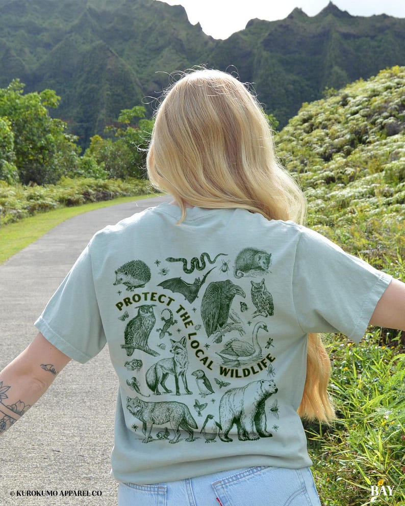 Protect the Local Wildlife Conservation Tshirt Forest Animals Shirt Granola Girl Camping Clothes Forestcore Graphic Tee Vintage Style Shirts Bay