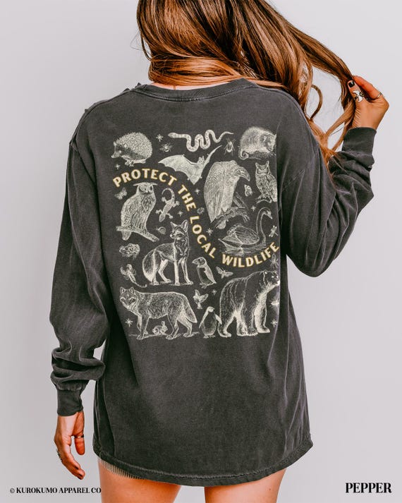Protect the Local Wildlife Long Sleeve Tshirt Forest Animals Shirt Granola Girl Camping Clothes Forestcore Graphic Tee Vintage Style Shirts