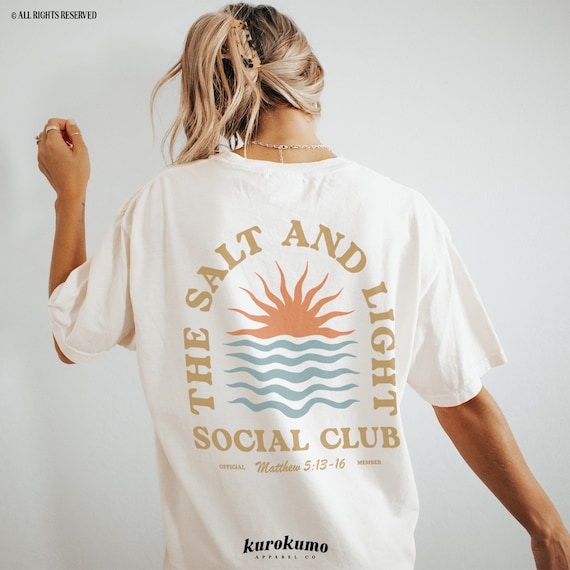 Salt + Light Bible Verse Tshirt Matthew 5:13-16 Gospel Shirt Christian Faith Based Clothing Beachy Church Clothes Retro Sun Wave Graphic Tee