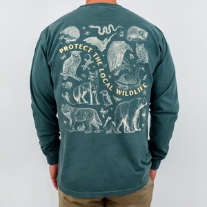 Protect the Local Wildlife Long Sleeve Tshirt Forest Animals Shirt Granola Girl Camping Clothes Forestcore Graphic Tee Vintage Style Shirts Blue Spruce
