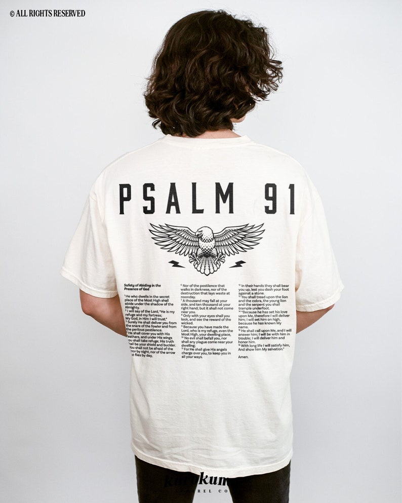 Psalm 91 Bible Verse Shirt Christian Shirts for Men Vintage Faith Based Clothing 90s Rock N Roll Aesthetic Shirt Eagle Indie Graphic Tee Ivory