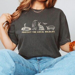 Protect the Local Wildlife Conservation Tshirt Forest Animals Shirt Granola Girl Camping Clothes Forestcore Graphic Tee Vintage Style Shirts Pepper