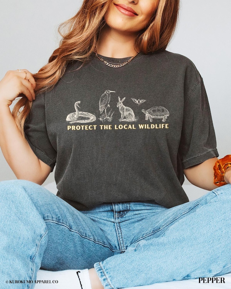 Protect the Local Wildlife Conservation Tshirt Forest Animals Shirt Granola Girl Camping Clothes Forestcore Graphic Tee Vintage Style Shirts Pepper