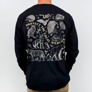 Protect the Local Wildlife Long Sleeve Tshirt Forest Animals Shirt Granola Girl Camping Clothes Forestcore Graphic Tee Vintage Style Shirts Black