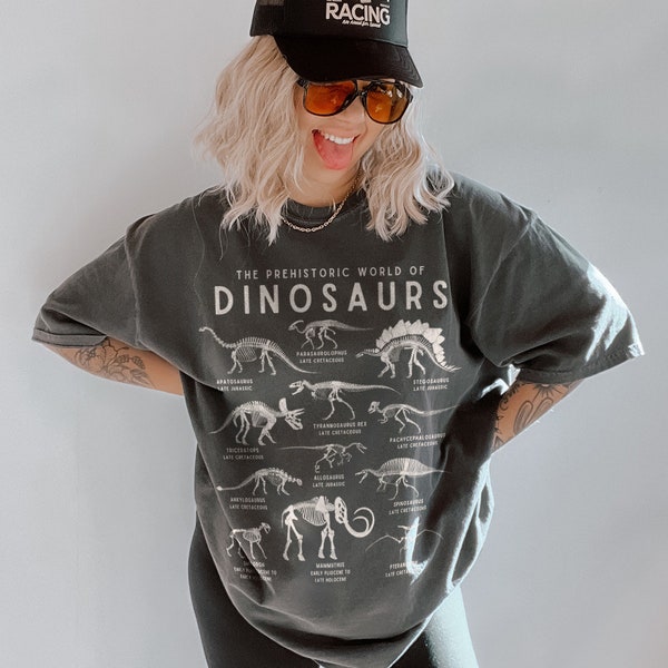 Vintage Dinosaur Species Tshirt Paleontology Skeleton Shirt Paleontologist Gift Fossil Graphic Tee Dark Academia Science Gifts Dino Shirts