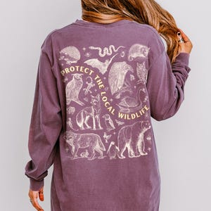 Protect the Local Wildlife Long Sleeve Tshirt Forest Animals Shirt Granola Girl Camping Clothes Forestcore Graphic Tee Vintage Style Shirts Berry