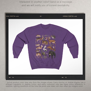 Woodland Animals Crewneck National Forest Mountain Sweater Fall Sweatshirt Environment Crew Neck Sweatshirt Environmental Vintage Sweater Purple