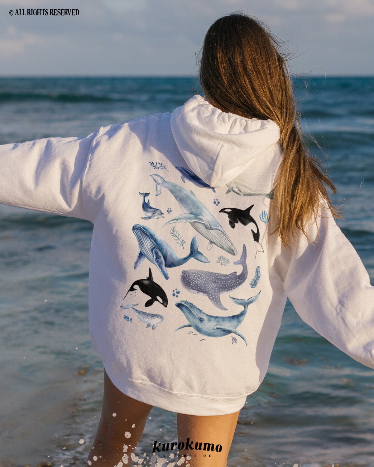 Watercolor Whales Hoodie Save the Ocean Beach Hoodie Dolphin 