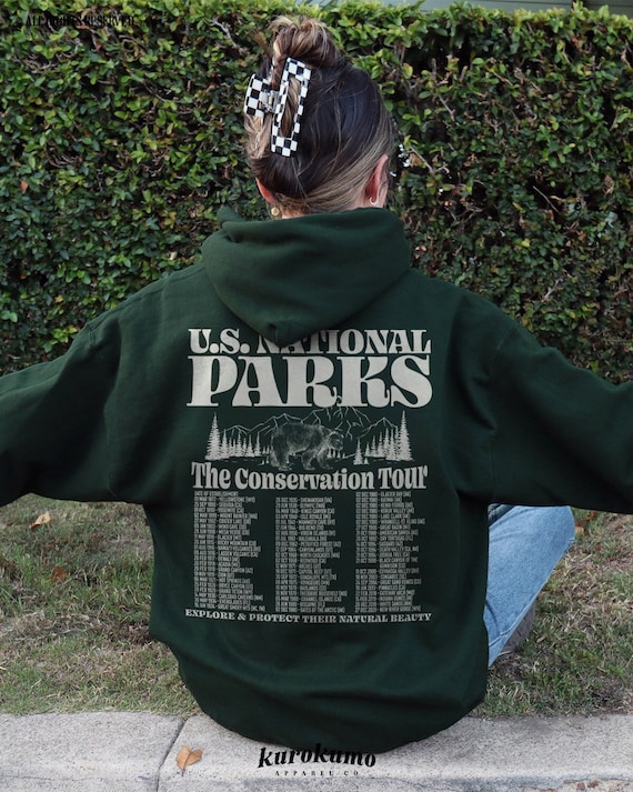63 National Parks Hoodie Vintage Mountain Sweatshirt Park Ranger Environmental Camping Clothes Granola Girl Grizzly Bear Wildlife Sweatshirt