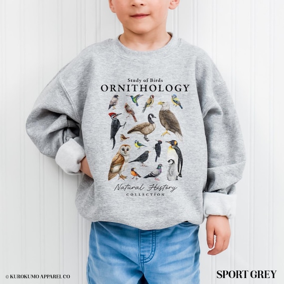 Vintage Ornithology Youth Crewneck Avian Wildlife Sweatshirt Bird Nerd Club Kids Camping Clothes Environmental Clothing National Parks Gift