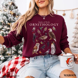 Vintage Ornithology Crewneck Avian Wildlife Sweatshirt Bird Nerd Camping Clothes Granola Girl Environmental Clothing National Parks Sweater Maroon