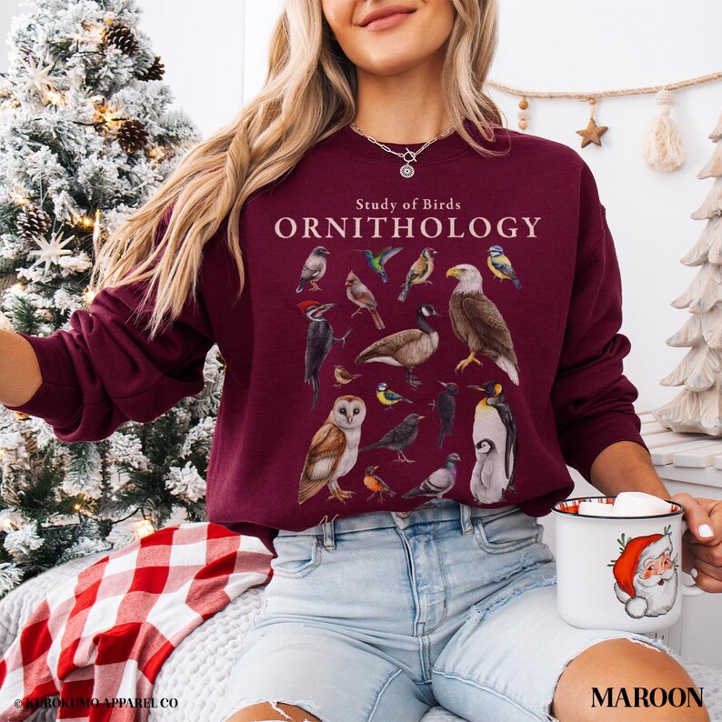 Vintage Ornithology Crewneck Avian Wildlife Sweatshirt Bird Nerd Camping Clothes Granola Girl Environmental Clothing National Parks Sweater Maroon