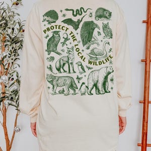 Protect the Local Wildlife Long Sleeve Tshirt Forest Animals Shirt Granola Girl Camping Clothes Forestcore Graphic Tee Vintage Style Shirts Ivory
