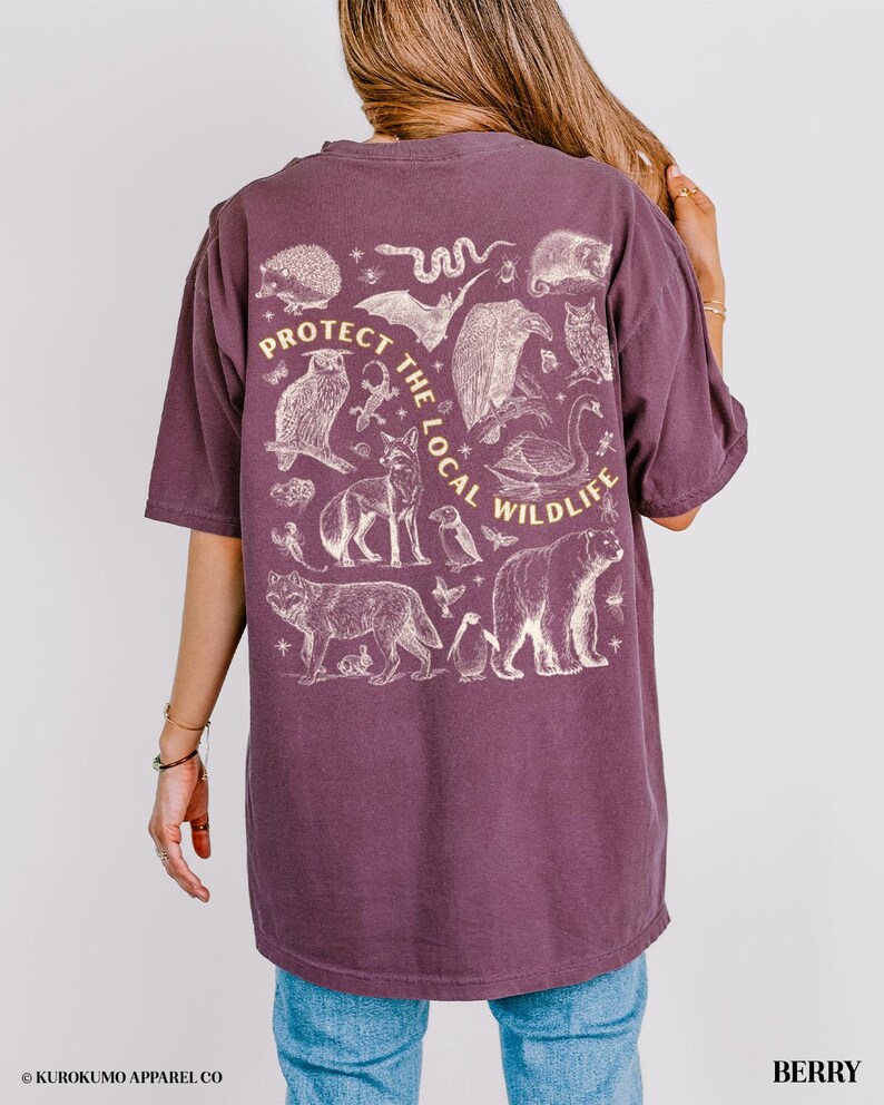 Protect the Local Wildlife Conservation Tshirt Forest Animals Shirt Granola Girl Camping Clothes Forestcore Graphic Tee Vintage Style Shirts Berry