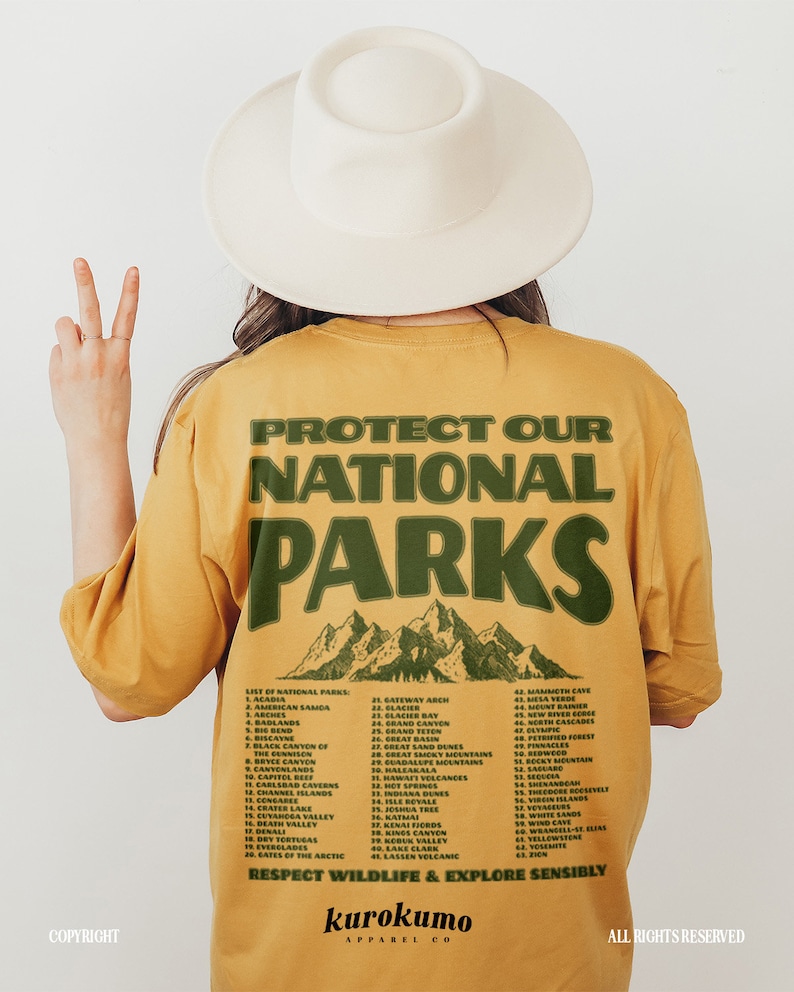 National Parks Tshirt Park Ranger Aesthetic Retro Mountain Graphic Tee Granola Girl Environmental Camping Clothes Forestcore Indie Clothing Mustard