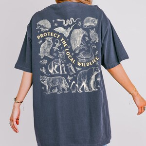 Protect the Local Wildlife Conservation Tshirt Forest Animals Shirt Granola Girl Camping Clothes Forestcore Graphic Tee Vintage Style Shirts Denim