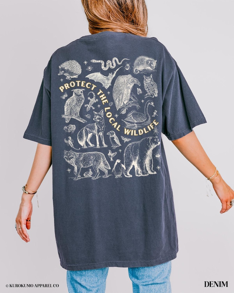 Protect the Local Wildlife Conservation Tshirt Forest Animals Shirt Granola Girl Camping Clothes Forestcore Graphic Tee Vintage Style Shirts Denim