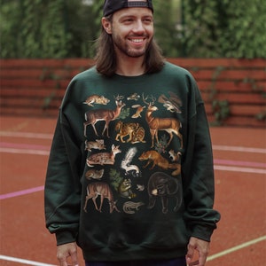 Woodland Animals Crewneck National Forest Mountain Sweater Fall Sweatshirt Environment Crew Neck Sweatshirt Environmental Vintage Sweater Forest Green