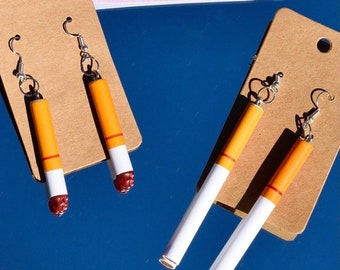 Cigarette Earrings, Quirky Earrings, Clip-on earrings, screw on earrings, Edgy earrings, edgy accessories, handmade earrings