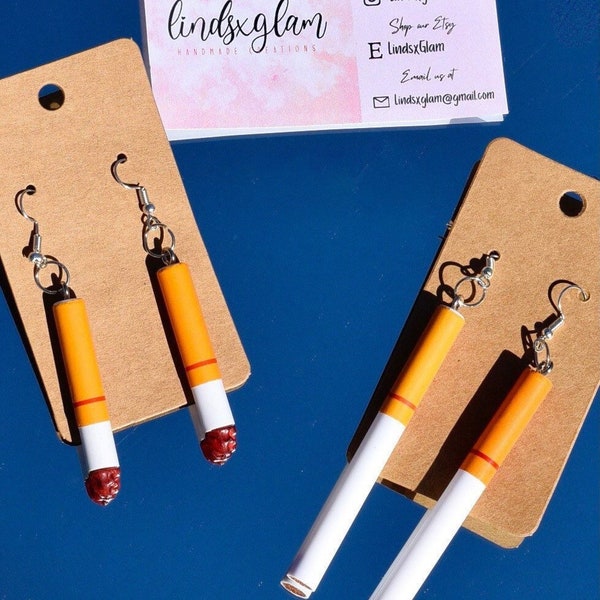 Cigarette Earrings, Quirky Earrings, Clip-on earrings, screw on earrings, Edgy earrings, edgy accessories, handmade earrings