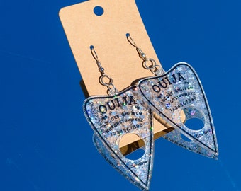 Ouija Planchette Earrings, Edgy Resin Earrings, Stainless Steel Hooks
