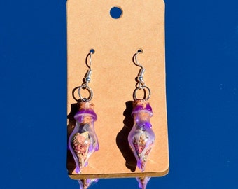 Anti-Anxiety Spell Jar Earrings, Amethyst, Lavender, Stainless Steel