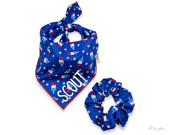 Personalized Dog Bandana with Optional Matching Scrunchie || Tie-On Dog Bandana || Patriotic Popsicles || 4th of July || Memorial Day