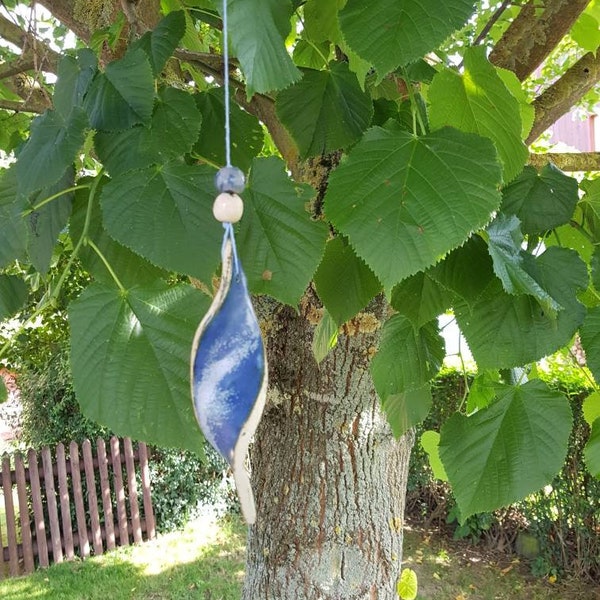 Windspiel  , Windspirale  5 , Keramik , millelblau