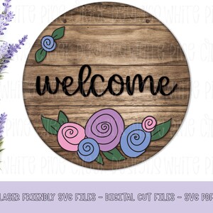 Welcome Sign Door Hanger SVG Laser Cutting File, Front Door Sign Welcome Floral Hello, Digital File Only Cutting Glowforge File