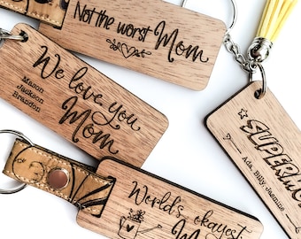 Keychains Mothers Day SVG Cut File, Set of 11 Designs Keychains for Mom Digital Laser File, Digital File Only Cutting Glowforge File