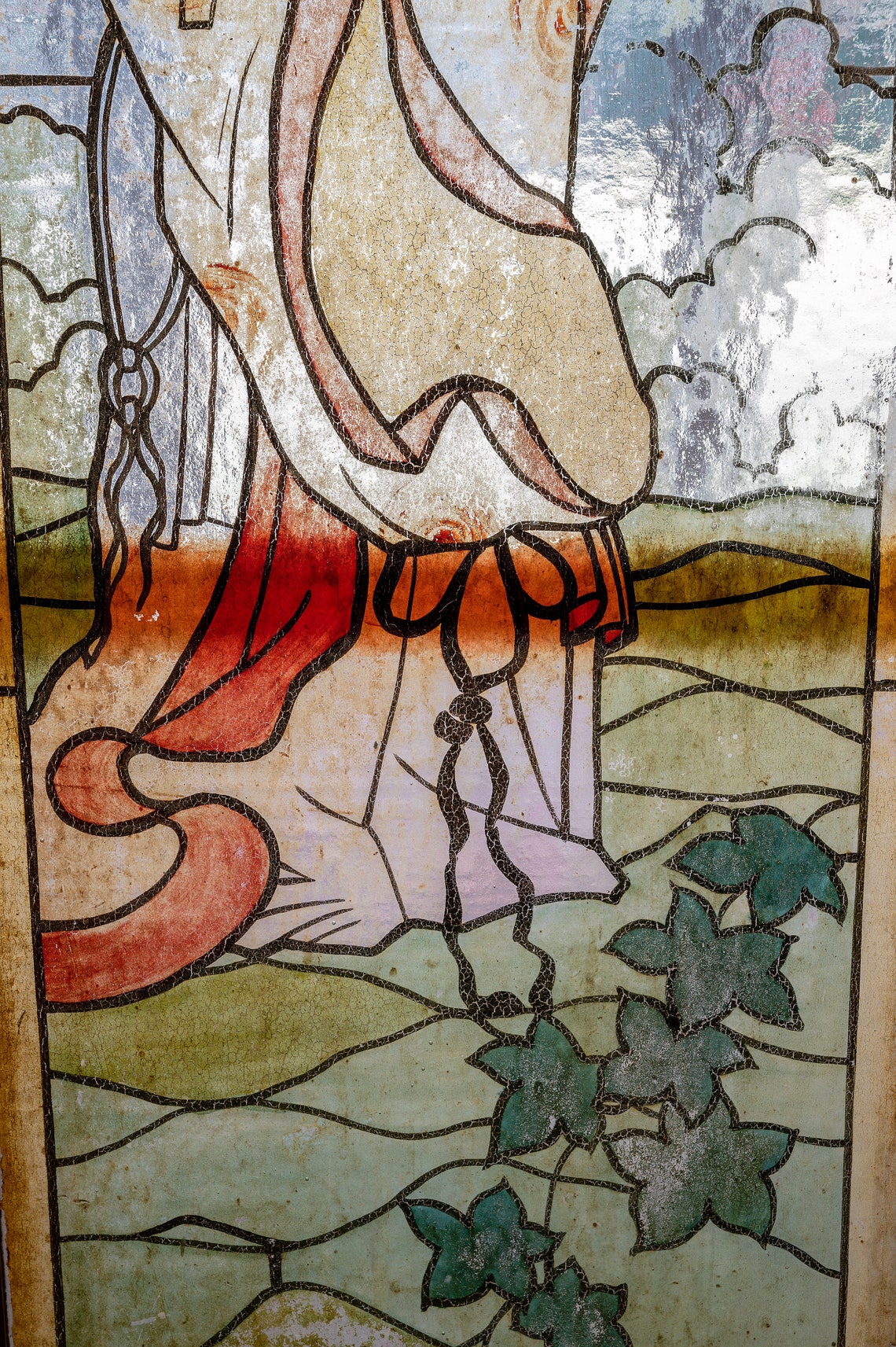 Antique handpainted Japanese stained glass window Etsy