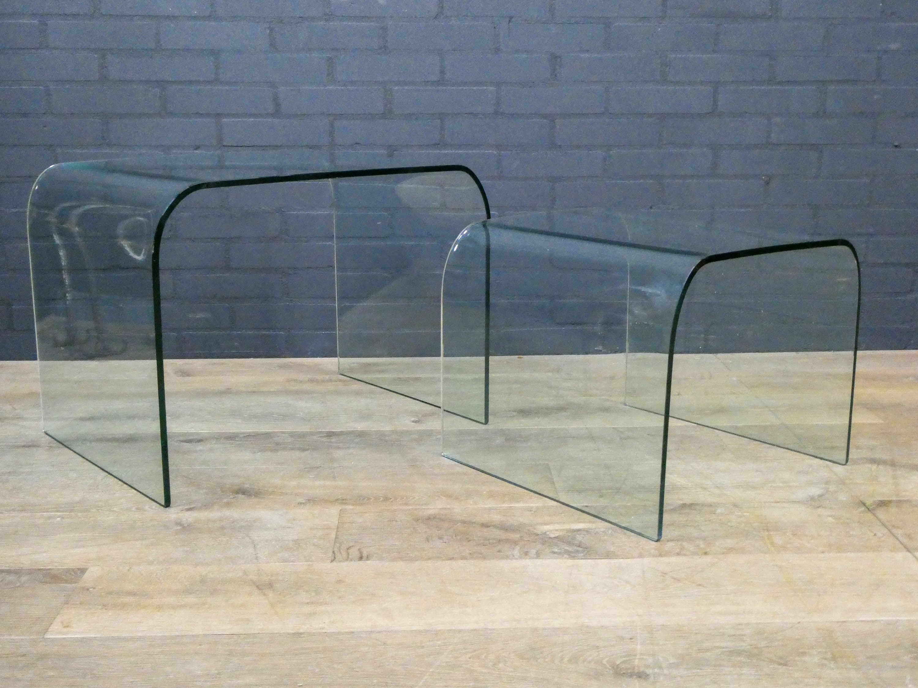 Set of 2 Waterfall tables in curved glass produced by Fiam Etsy