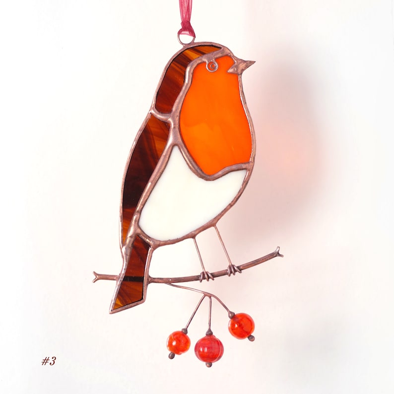 Stained Glass Robin With Handmade Beads on the Branch Garden Etsy