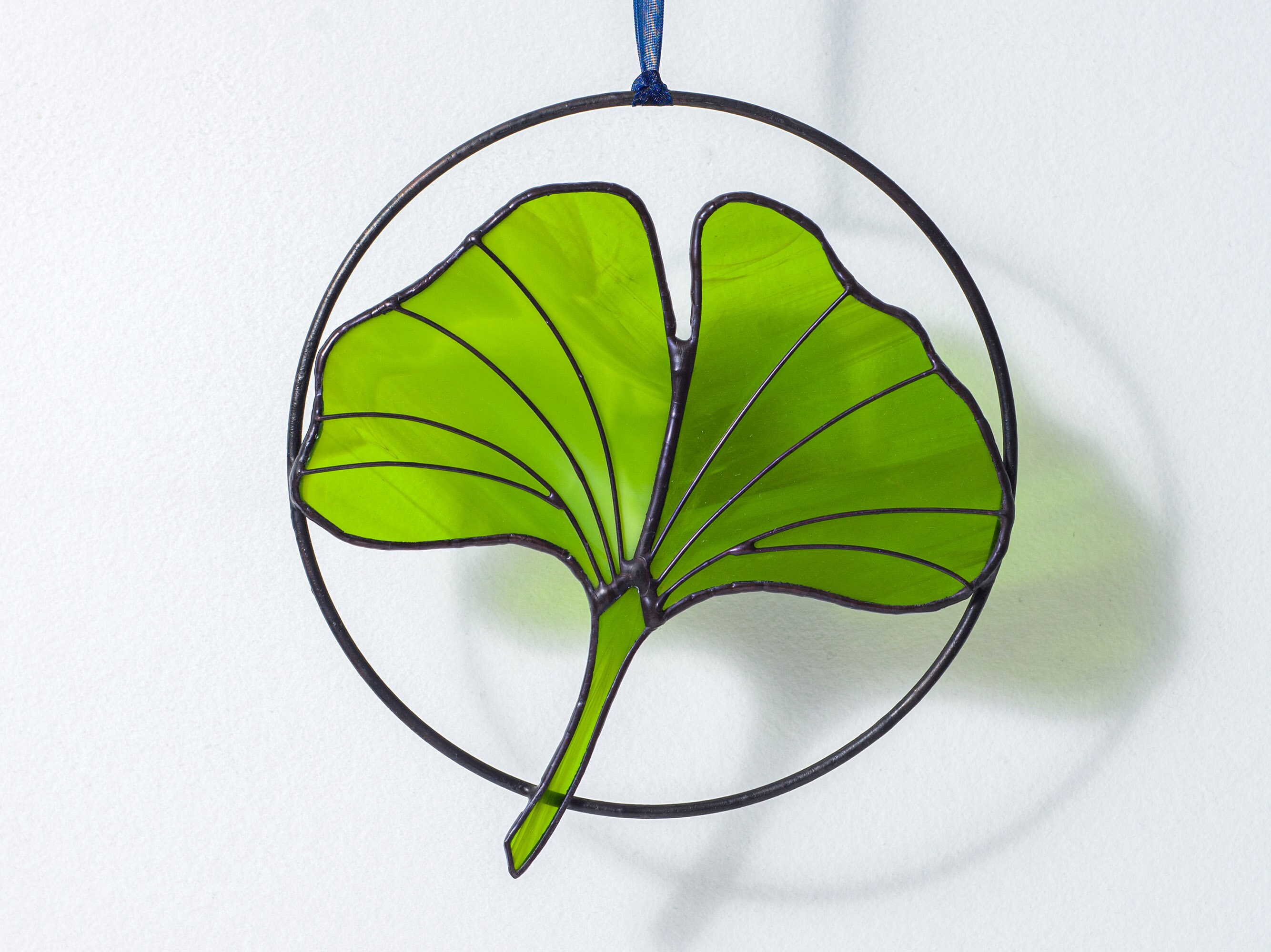 Stained Glass Ginkgo Leaf Stained Glass Suncatcher Window Etsy
