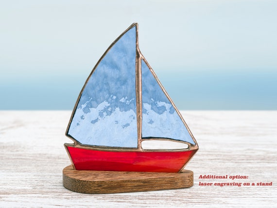 Stained Glass Sailboat Suncatcher on Wood Stand - Etsy