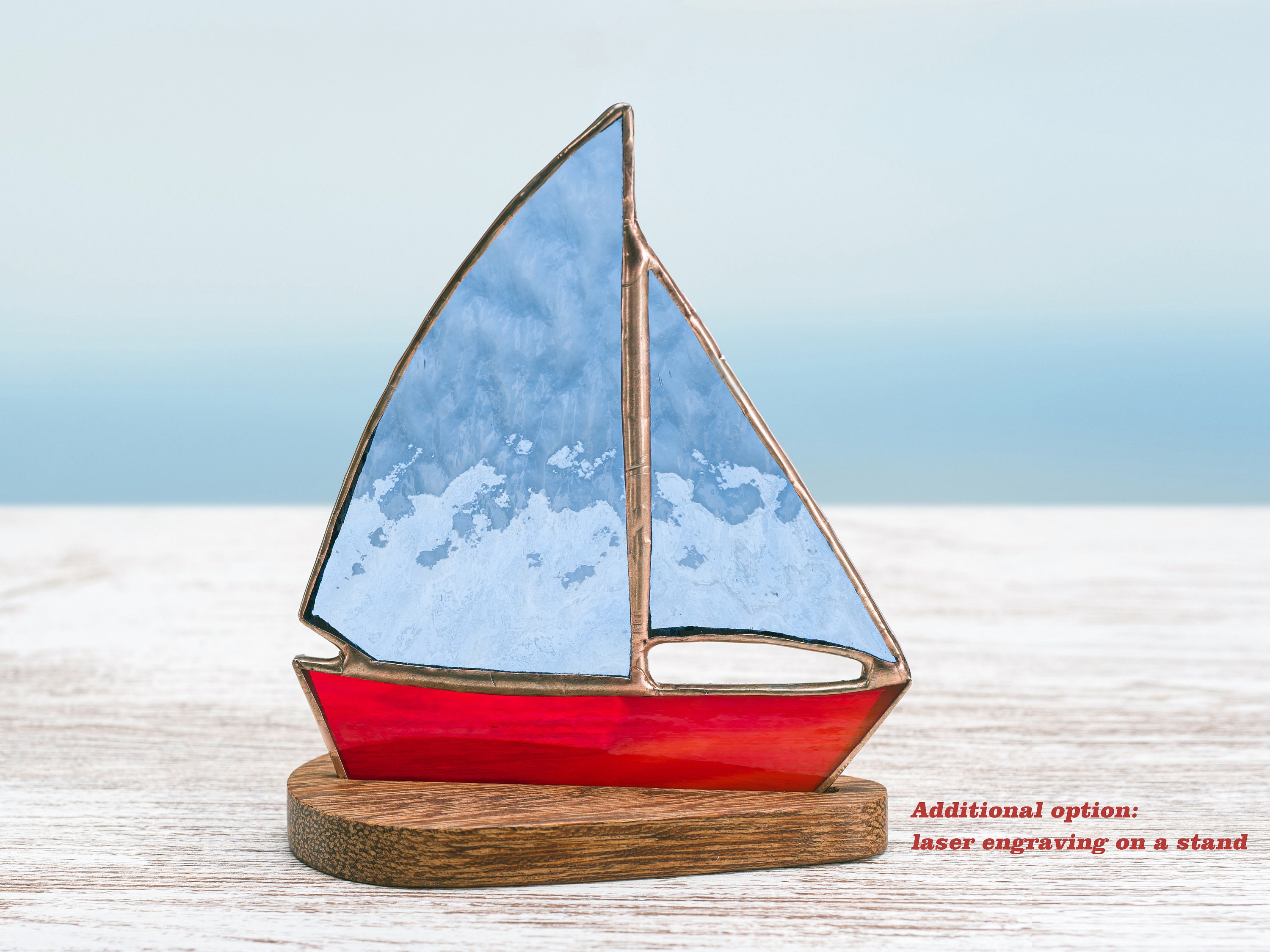 Stained Glass Sailboat Suncatcher on Wood Stand - Etsy