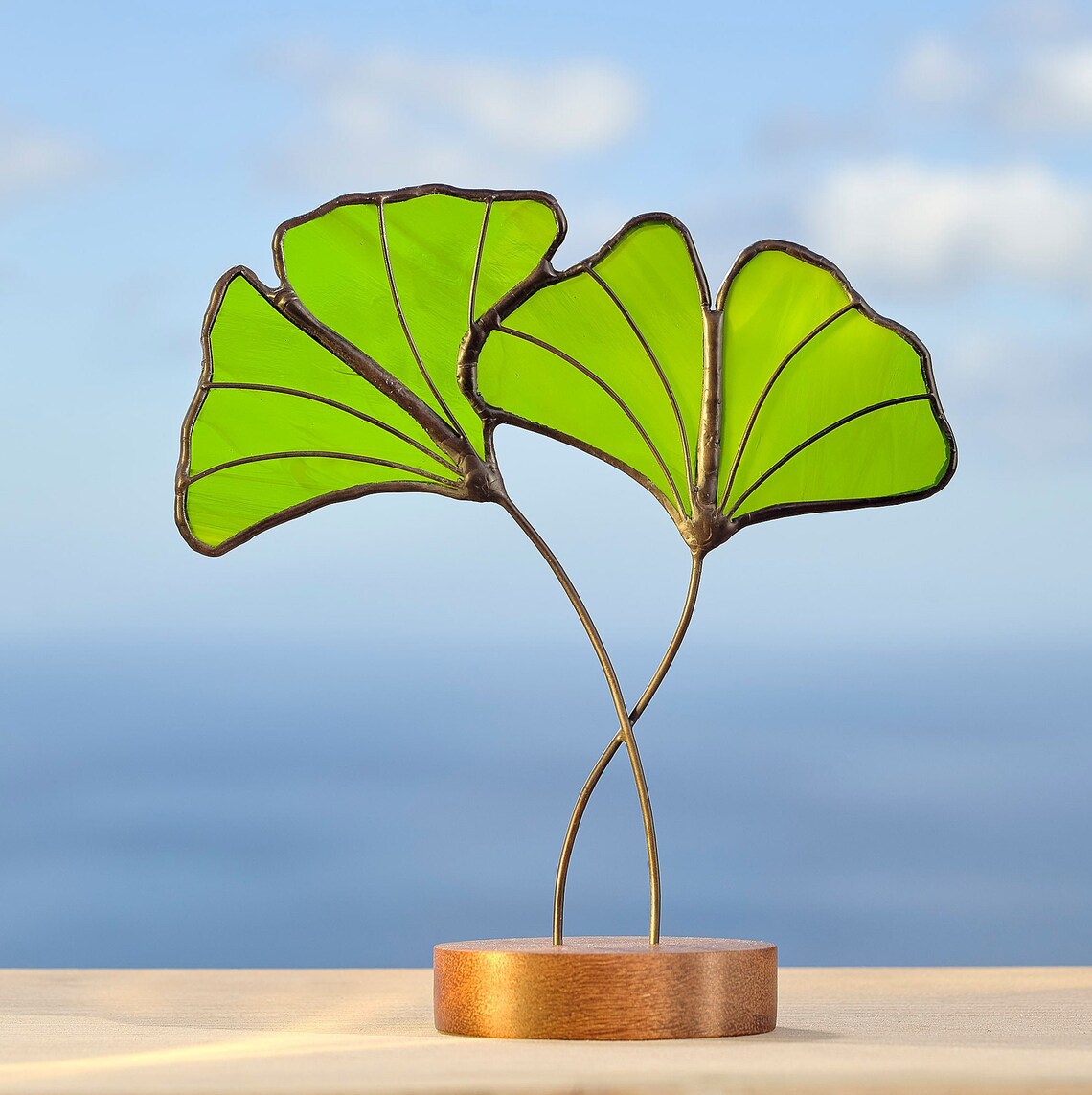 Stained Glass Ginkgo Leaves on the Wooden Stand Stained Glass Etsy