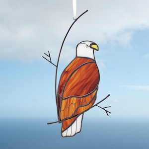 Stained glass eagle on the branch Stained glass bird  Bald eagle Bird suncatcher American eagle Window hanging
