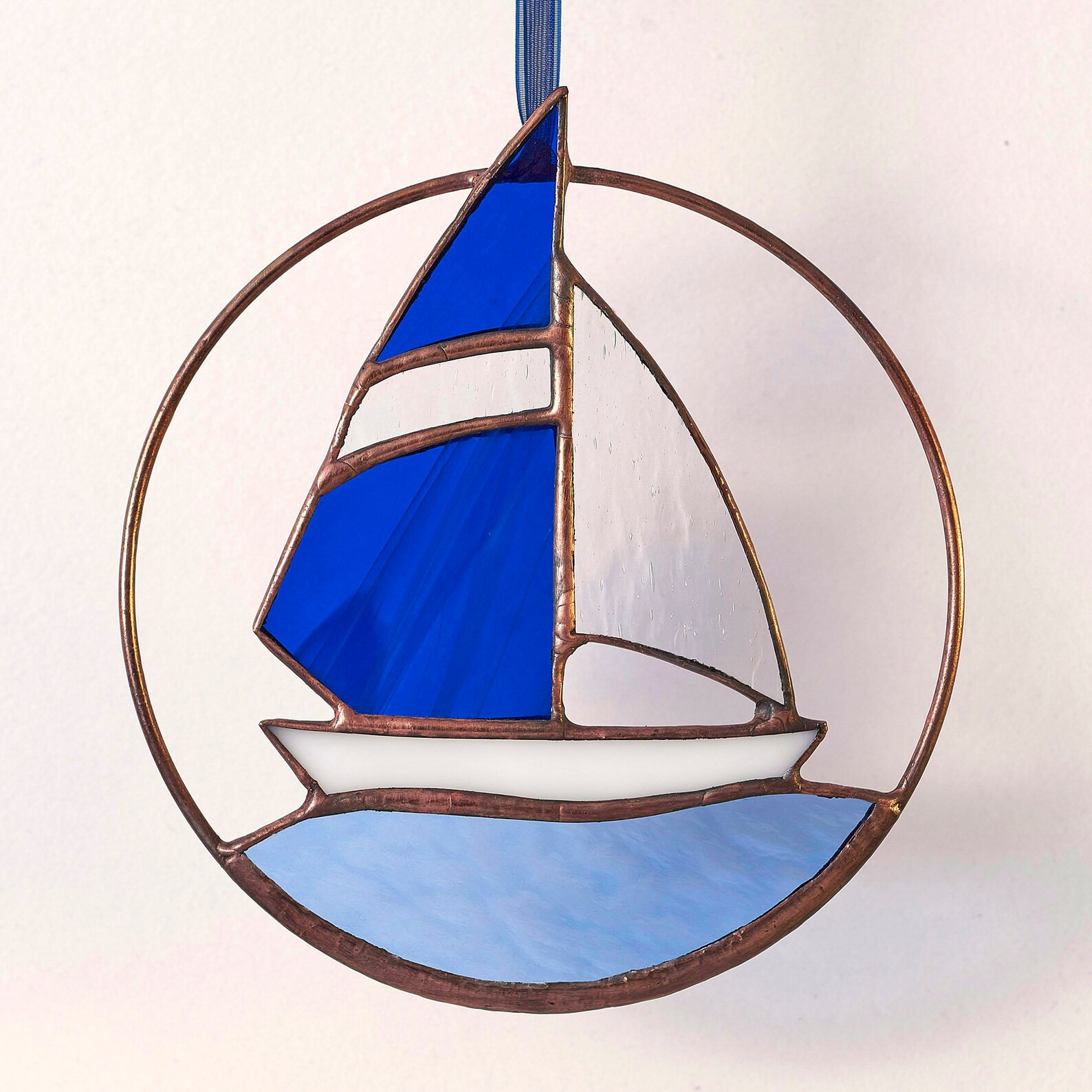 Stained Glass Sailboat in the Ring Sailboat Suncatcher Home Etsy