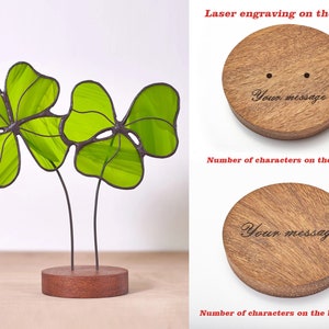 Stained glass Clover leaves on the wooden stand St Patrick's Day gift Stained glass suncatcher Window decoration Symbol of good luck image 2