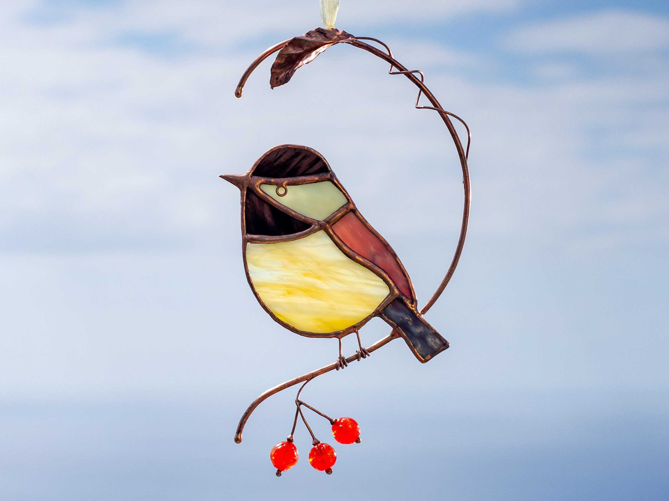 Buy Chickadee Stained Glass Birds With Handmade Beads on the Branch Garden  Decor Bird Suncatcher Window Hangings Porch Hanging. Online in India 