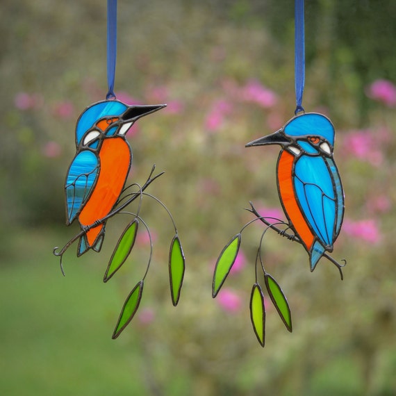 Buntglas-Sonnenfänger „Eisvogel“ – 21,6 Cm, Für Fenster – Bunte Lichtreflexe, Raumdekoration