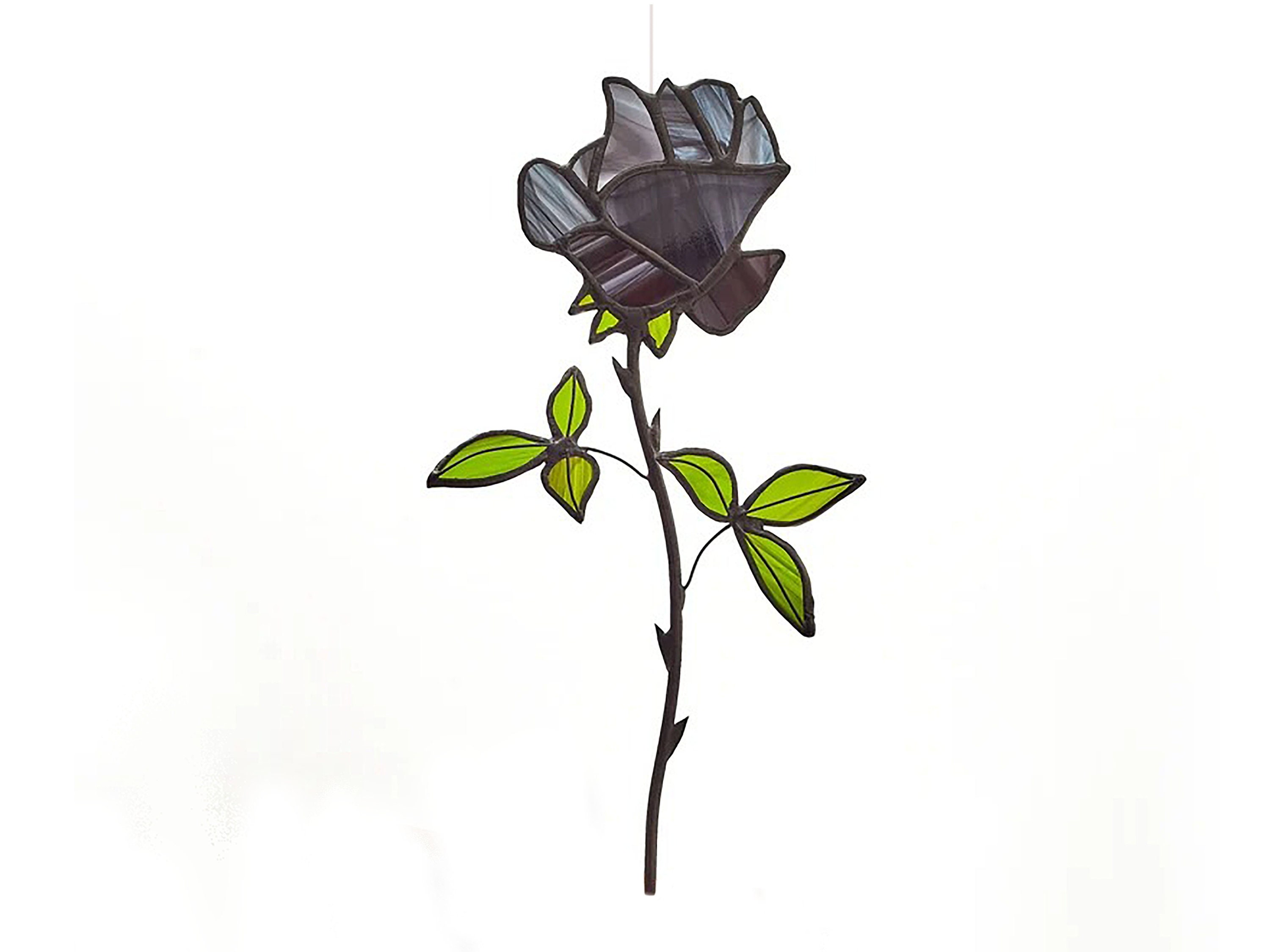 Stained Glass Black Rose Stained Glass Suncatcher Flower Decoration ...